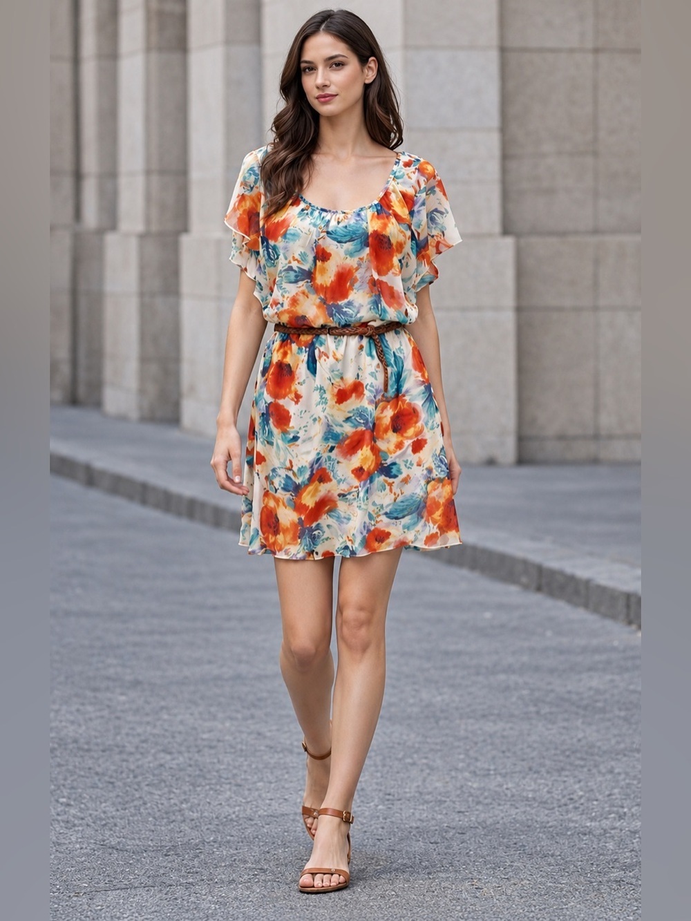 AUW FLoral Chiffon Blouson Dress
Large Braided Narrow Belt